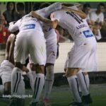 Jogadores do Santos comemoram gol em partida do Campeonato Brasileiro contra o São Paulo