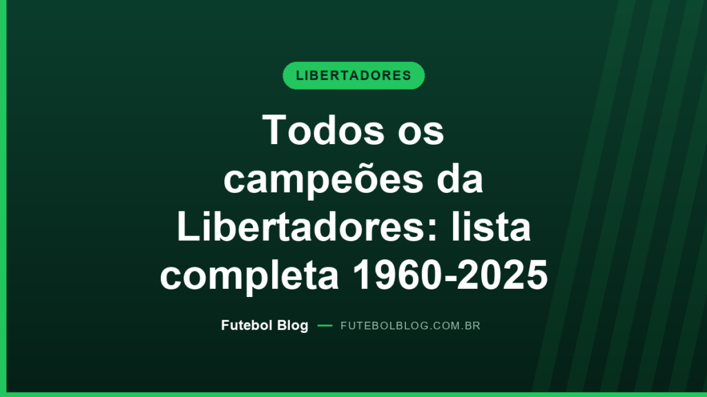 Capa do Futebol Blog: todos os campeões da Libertadores, lista completa de 1960 a 2025